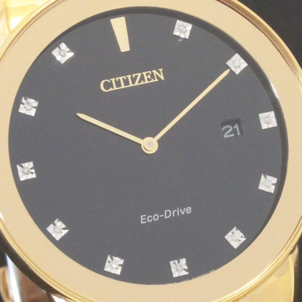 Citizen Axiom Eco Drive Men's Watch Diamond Indices Gold Tone Black Dial 40mm